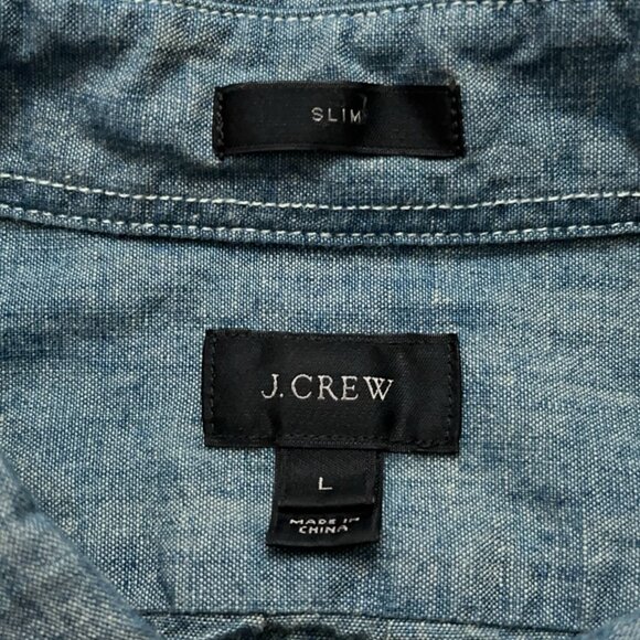 J.Crew Shirt Mens Size L Long Sleeve Button Pocket Chambray Slim Fit Blue - Picture 4 of 6